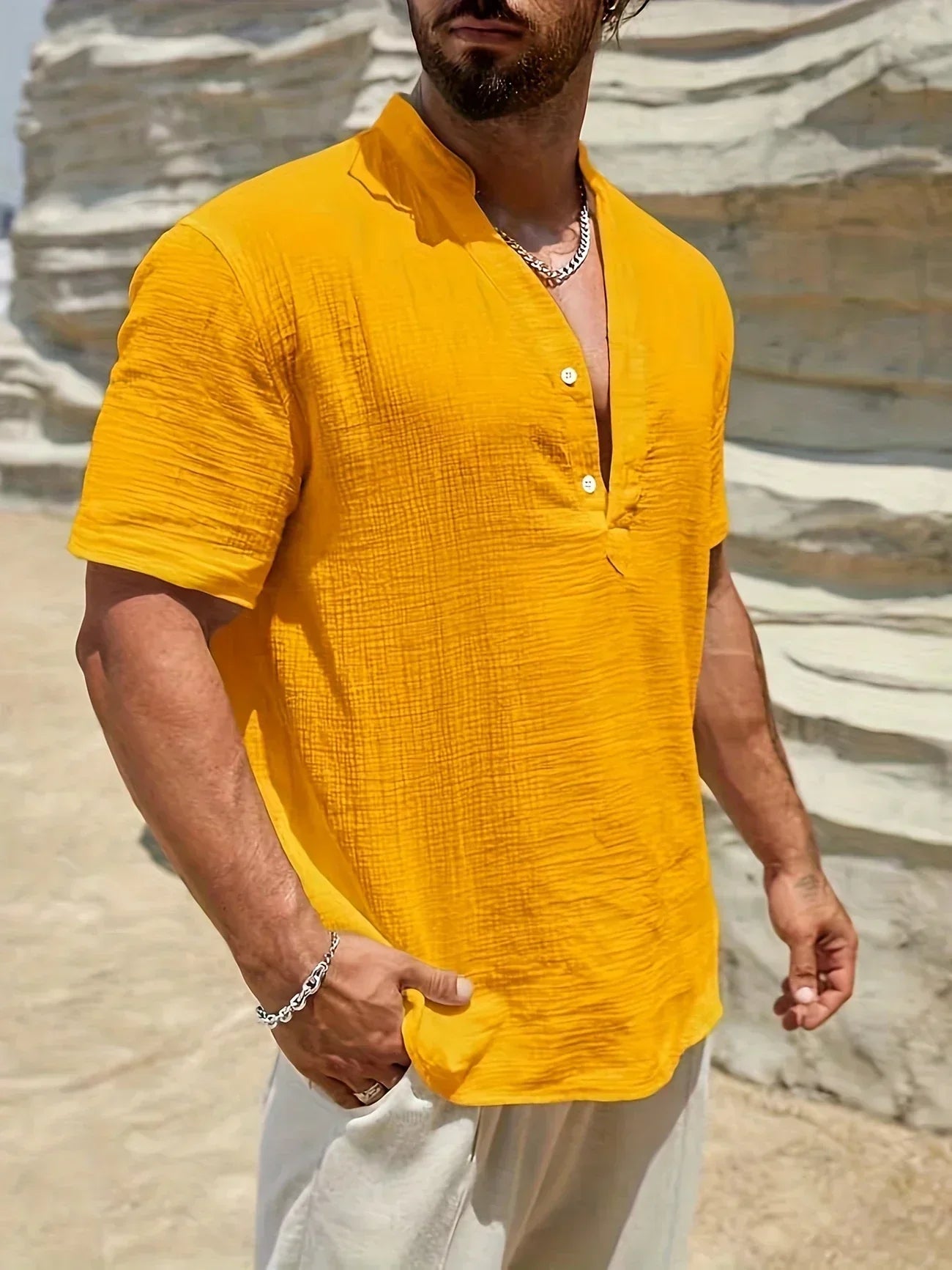 Christian | Elegant Summer Shirt with High Collar