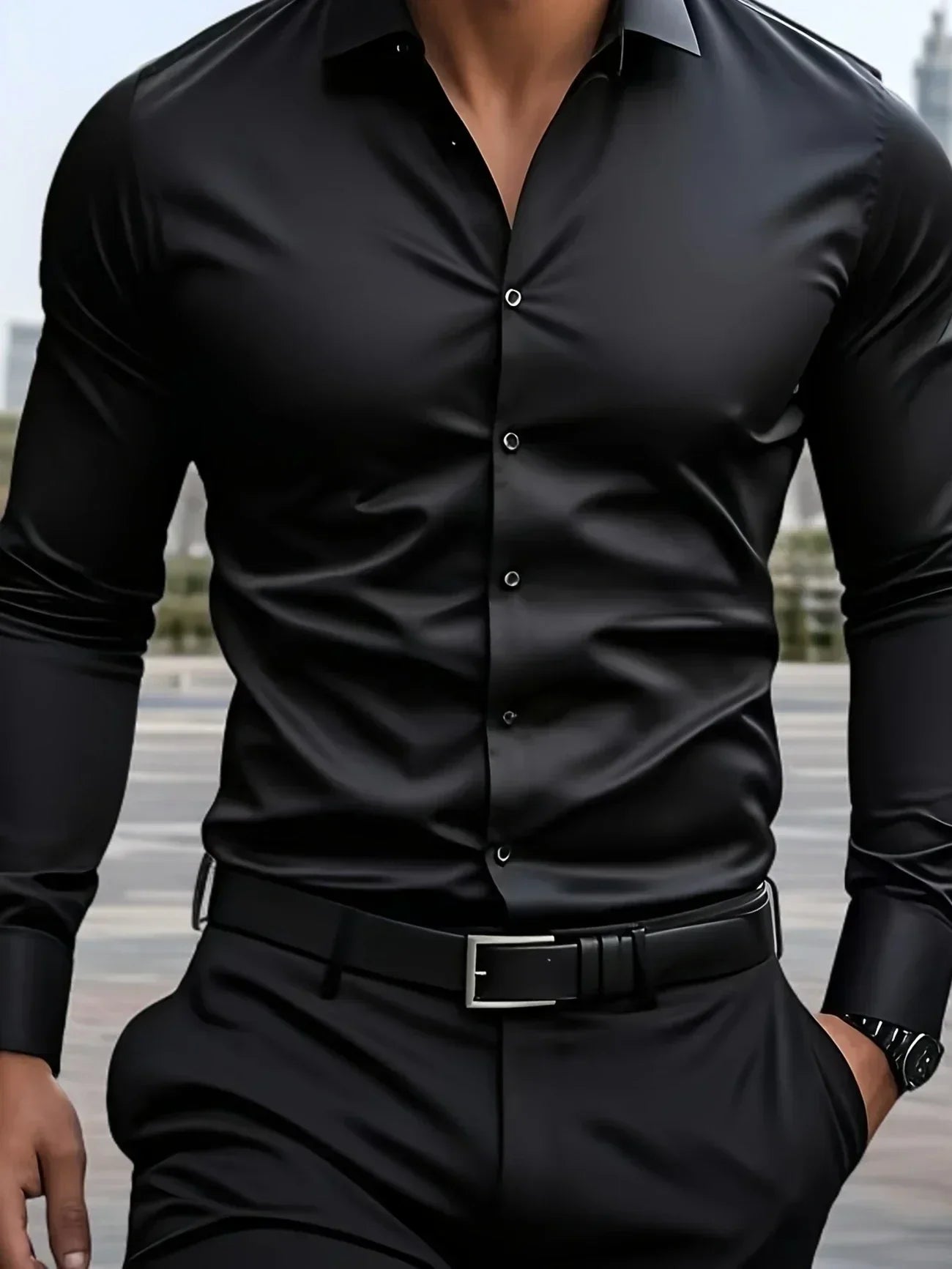 Hunter | Elegant Long Sleeve Button-Up Shirt