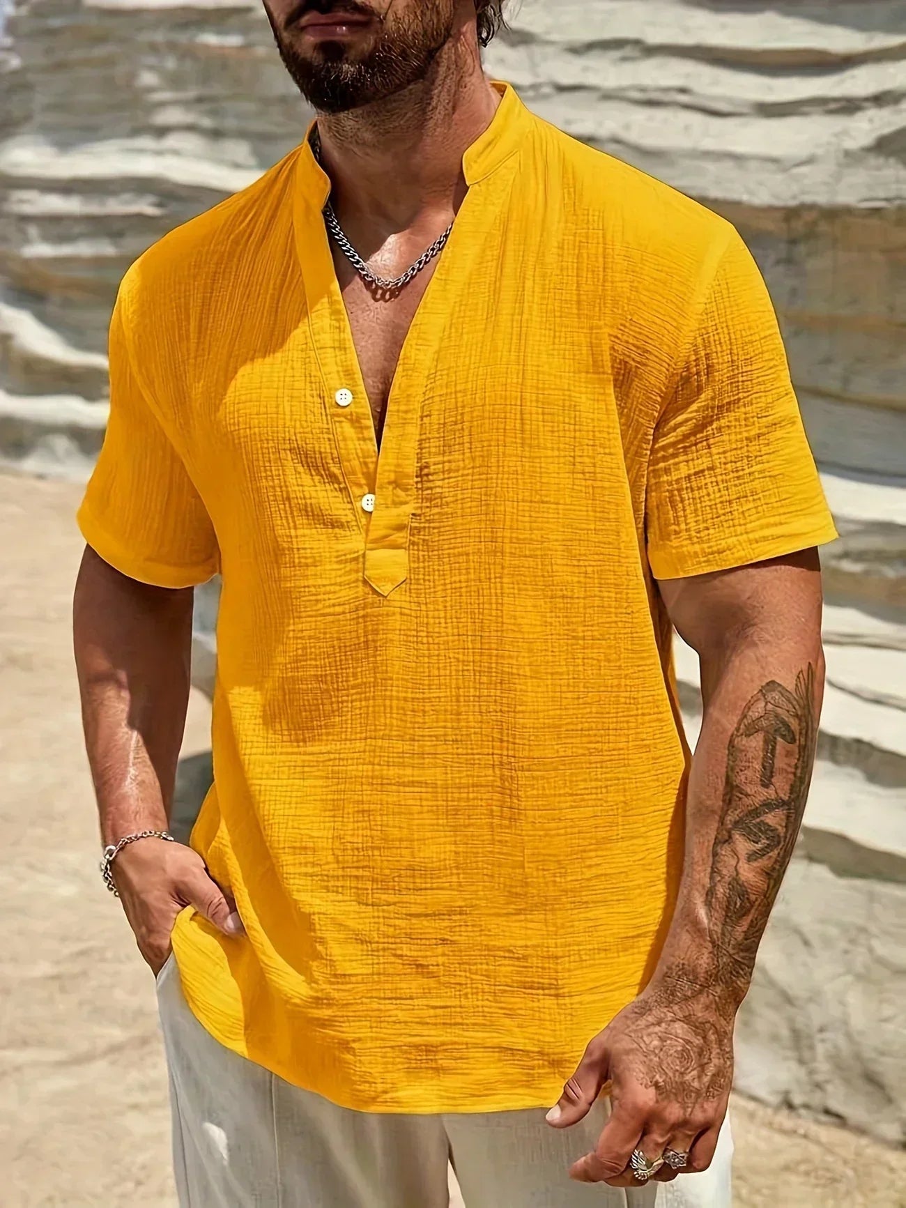Christian | Elegant Summer Shirt with High Collar